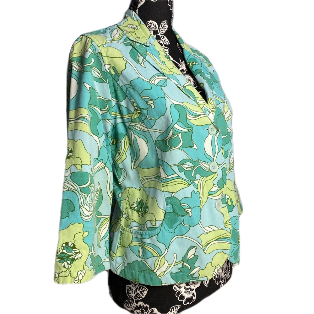 French Cuff fitted cotton blazer jacket 3/4 sleeve vintage retro floral pattern - Picture 2 of 9